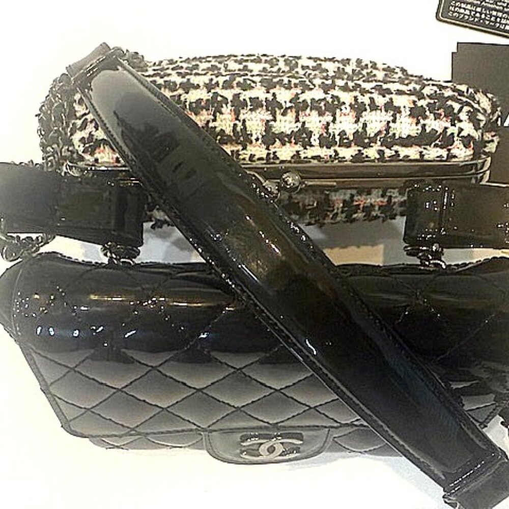 Chanel TWIN Exclusive Edition Patent Black &Tweed Mini Kiss Lock Flap Double Bag - Picture 14 of 14